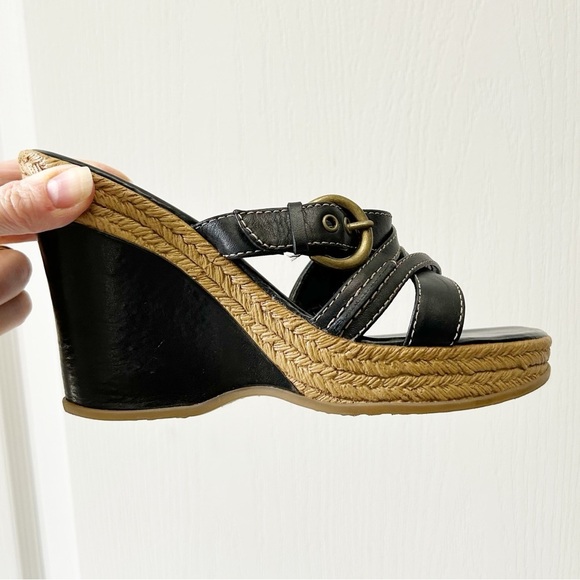 Aldo Black Strappy Wedge Sandals with Espadrille Detail Size 37 - Picture 16 of 16